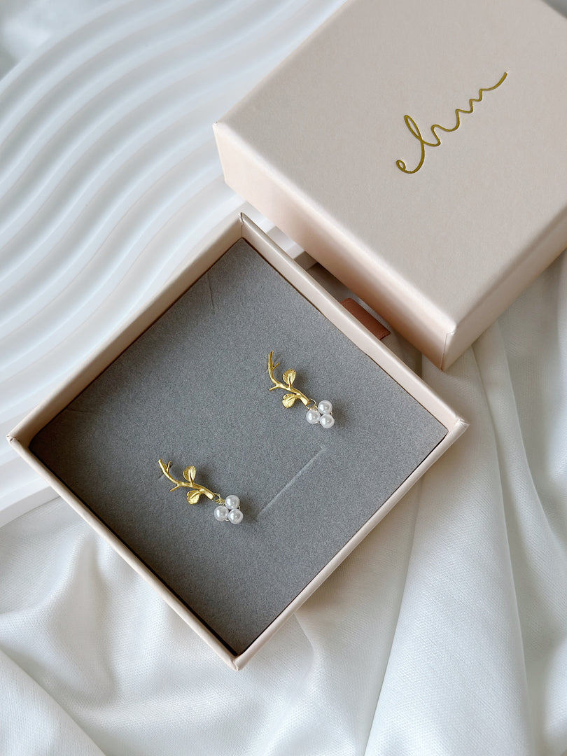 Gina Leaf and Pearl Drop Earrings